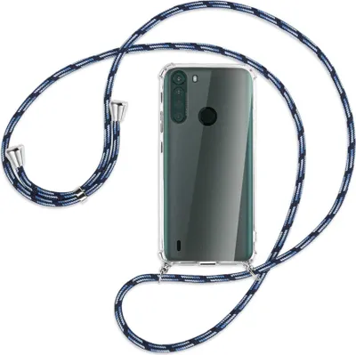 Produktbild von Handykette Backcover-Schutzhülle mit Band (Metall silberfarben) für Motorola One Fusion - Blautöne