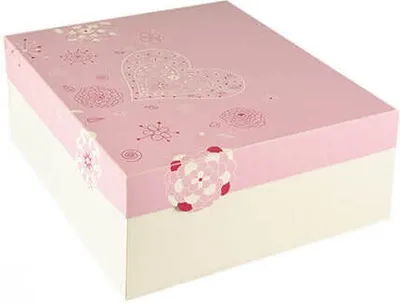 Produktbild von Tortenkartons, mit Deckel, Pappe eckig 30 cm x 30 cm x 13 cm weiss/rosa "Lovely Flowers"