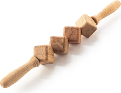 Produktbild von Habys Holz-Massageroller Würfel | 4 Rollen | Anti-Cellulite | Buchenholz | Maderotherapie | Straffung | Bauch Beine Po | 40 cm