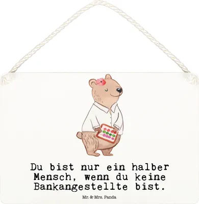Produktbild von Mr. & Mrs. Panda Schild Bankangestellte Herz DIN A6 - Weiß - Geschenk, Lustig, Holzschild, Türschild, Wandschild, wandtafel, Witzig, Spruch, holzbild, Beruf