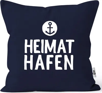 Produktbild von Kissenbezug Aufschrift Heimathafen Anker Geschenk Partner Familie Freunde maritimes Motiv Moonworks® navy unisize