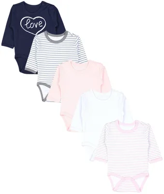 Produktbild von TupTam Langarmbody 5er Set - 100% Baumwolle,  , Farbe: Streifen Rosa Grau Punkt Herz, Größe: 98