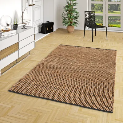 Produktbild von Naturfaser Teppich Handgefertigt Jute Salsa Beige Schwarz Meliert, Größe:240x340 cm