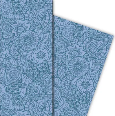 Produktbild von Designer Geschenkpapier mit Blüten, blau - G4872, 32 x 48cm