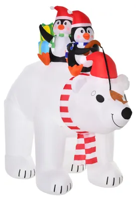 Produktbild von HOMCOM Aufblasbare Pinguine auf Eisbär Dekoration mit Lichtern 2,1 m wetterfest