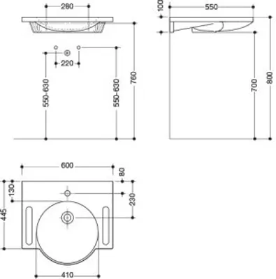 Produktbild von HEWI 950.11.101 Waschtisch mit Griffmulden,