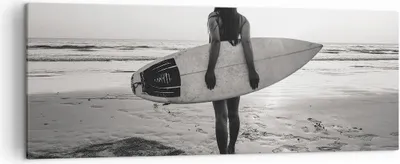 Produktbild von Bild auf Leinwand - Leinwandbild - Einteilig - Frau Strand Surfen - 140x50cm - Wand Bild - Wanddeko - Wandbilder - Leinwanddruck - Bilder - Wanddekoration - Leinwand bilder - Wandbild - AB140x50-5036