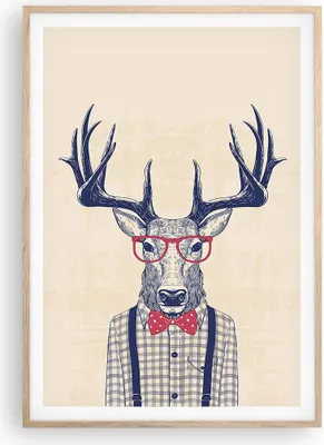 Produktbild von Gerahmtes Poster - Rahmen in heller Eiche - Charakter Hirsch Illustration hipster - 70x100 cm - Wand Bild - Wanddeko - Wandbilder - Wandposter - Bilderrahmen - Bilder - Kunstdruck - P2NPA70x100-3120