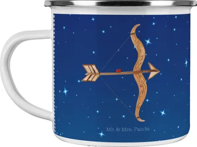 Produktbild von Mr. & Mrs. Panda Haferl Sternzeichen Schütze - Sternenhimmel Blau - Geschenk, Schützenfest, Emaille Tasse, Geburtstag November, Dezember, Blechtasse, Pott, Becher