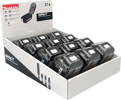 Imagen del producto de Kit de puntas de impacto Makita, color , de 31 piezas, para exhibición.