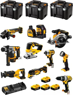 Imagen del producto de DeWALT Kit DCK1012P4T (DCD796+DCF887+DCS565+DCS382+ DCS356+DCS334+DCH172+DCG405+DCE088NG18+DCL040+4x5,0Ah +DCB132+3xTSTAKVI)