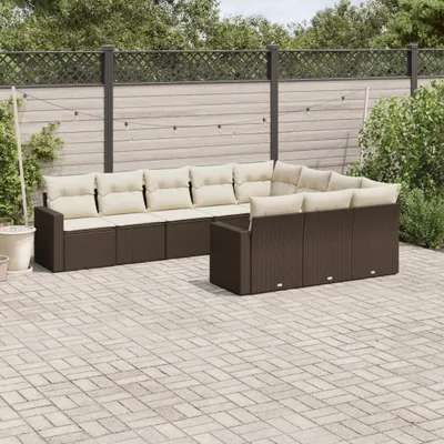 Produktbild von Design 10-tlg. Garten-Sofagarnitur mit Kissen Braun Poly Rattan, Gartenmöbel-Sets 2024 Neu