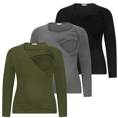 Produktbild von Umstandsshirt Langarm Langarm Umstandsshirt 3er Set Stillmode mit Motiv Schwan