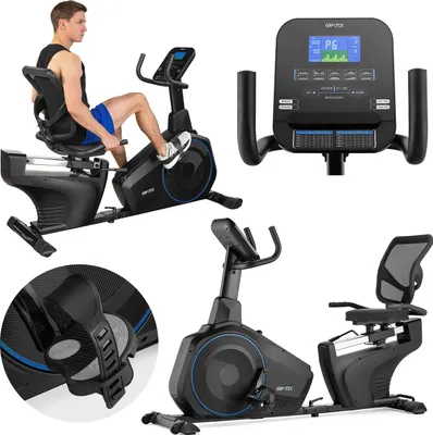 Produktbild von Gymtek® Magnetischer Heimtrainer, Liegerad, Fahrrad für Zuhause - bis 150 kg - 16 Widerstandsstufen - 10 kg Schwungmasse - Trainingscomputer