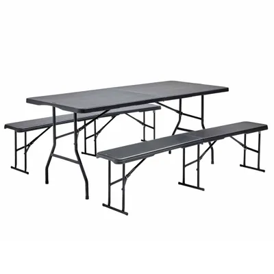 Produktbild von Set aus Tisch und 2 Klappbänken aus HDPE - Oviala Rekkem