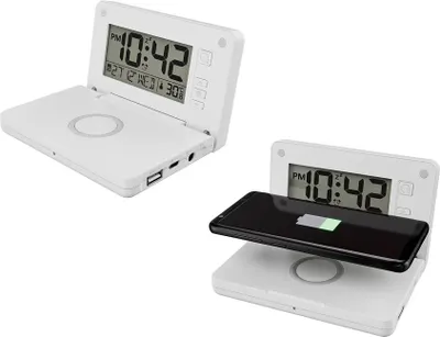 Produktbild von 3 in1 USB LED Wecker Uhr Alarm mit Ladestation inkl. Wecker mit QI kabelloses laden Uhr Tischuhr Termometer 10W Qi Wireless Wecker