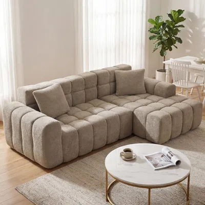 Obrázek produktu pro okwish Moderní modulární pohovka, 3místná pohovka, pohovka ve tvaru L s područkami, rohová pohovka, design krychlové pohovky, do obývacího pokoje a ložnice, khaki