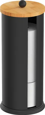 Image de Relaxdays - Porte-rouleaux de papier toilette, 3 rouleaux, H x P 49 x 14,5 cm, métal, bambou, support pour rouleaux de réserve, noir/naturel