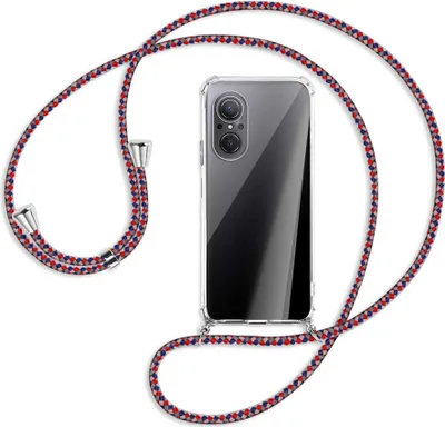 Produktbild von Handykette Backcover-Schutzhülle mit Band (Metall silberfarben) für Huawei nova 9 SE - silber/blau/rot