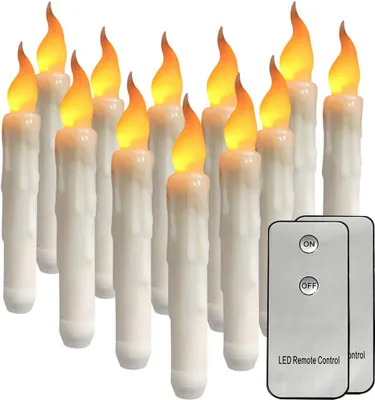 Zdjęcie produktu dla 12Pack Świece Led Migające Płomienie Świece Świece Zasilane Bateryjnie Świece Stożkowe Z Pilotem Na Boże Narodzenie, Choinkę, Wesele, Przyjęcie, Kolację Urodziny, Kościół