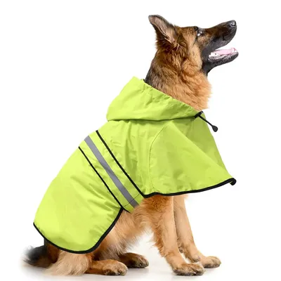 Produktbild von Hundemäntel, Hunderegenmantel, Reflektierende Haustier-Regenjacke für Hunde, verstellbarer Hunderegenmantel mit Kapuze (Geeignetes Gewicht 23–37 kg)