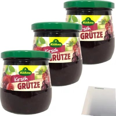 Produktbild von Kühne Rote Kirsch Grütze 3er Pack (3x375g Glas) + usy Block