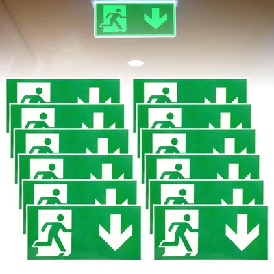 Immagine prodotto di Segnaletica di emergenza "Uscita" 300 x 150 mm - Confezione da 12 pezzi - Illuminata - Riflettente - Freccia verso il basso - Segnaletica di via di fuga