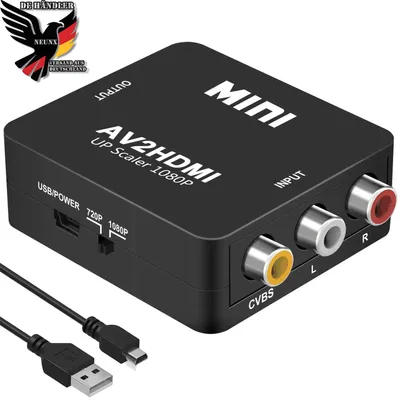 Produktbild von RCA auf HDMI Konverter AV zu HDMI, 1080P RCA Composite CVBS Video Audio Konverter Adapter für PS2/ Xbox/SNES/VHS/VCR Videorecorder DVD mit Netzkabel