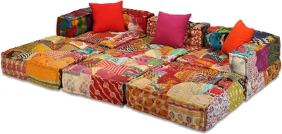 Immagine prodotto di Pouf Modulare a 3 Posti in Tessuto Patchwork