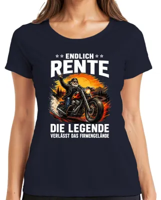 Immagine prodotto di Finalmente la pensione. T-shirt da donna "La leggenda se ne va", con scritta sarcastica, colore blu navy, taglia M