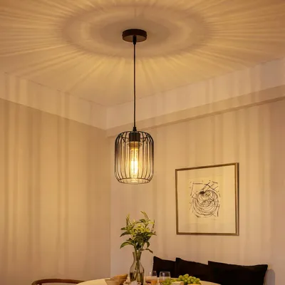 Immagine prodotto di Lampada a sospensione ZMH a 1 luce, lampada da tavolo da pranzo E27, lampada da soggiorno in vetro con paralume interno, lampada da sala da pranzo a sospensione per sala da pranzo e cucina, nera