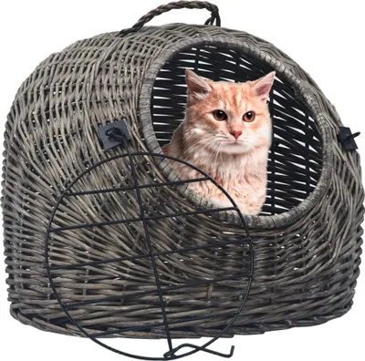 Productafbeelding van Living Store Transportmand voor katten, grijs, 50x42x40 cm, van natuurlijk wilg