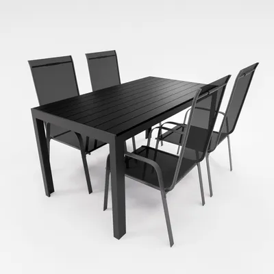 Produktbild von Gartenmöbel Set Alu Tisch 5-tlg. 4x Stapelsessel Essgruppe Sitzgruppe Gartenset schwarz