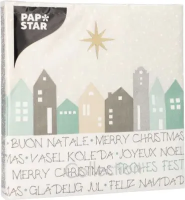 Obrázek produktu pro Papstar Vánoční vesnice 3vrstvé ubrousky 33 x 33 cm 20 kusů