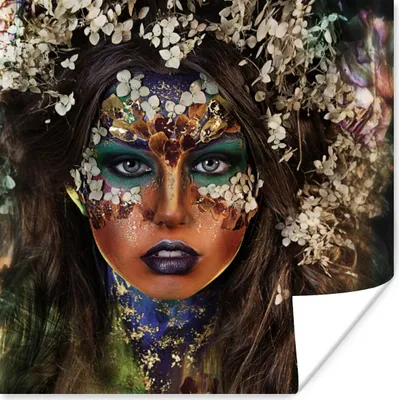 Produktbild von MuchoWow® Poster Frau - Blumen - Make-up 75x75 cm - Wand Dekoration