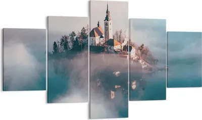 Produktbild von Bild auf Leinwand - Leinwandbild - 5 Teile - Alpen Bled Kirche - 125x70cm - Wand Bild - Wanddeko - Wandbilder - Leinwanddruck - Bilder - Wanddekoration - Leinwand bilder - Wandbild - EA125x70-4130