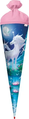 Produktbild von ROTH Schultüte groß Mondschein-Einhorn 70 cm rund Rot(h)-Spitze Filzverschluss Zuckertüte Schulanfang