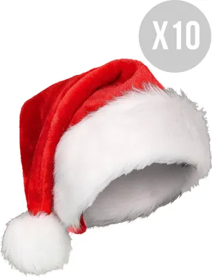 Produktbild von Weihnachtsmützen-Set mit Kunstpelz 10-teilig weiss-rot - Einheitsgröße