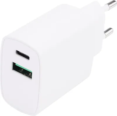 Obrázok produktu pre Grab 'N Go, dvojportová sieťová nabíjačka 20 W USB-A a USB-C, rýchla kompaktná, biela