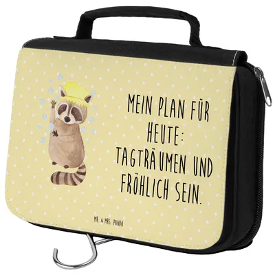 Produktbild von Mr. & Mrs. Panda Kulturbeutel Waschbär - Gelb Pastell - Geschenk, Plan, Fröhlich, hygienebeutel, Lustige Sprüche, Seifenblasen, Necessaire, Waschtasche, Waschen