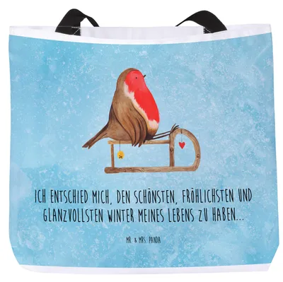 Produktbild von Mr. & Mrs. Panda Reisetasche Rotkehlchen Schlitten - Eisblau - Geschenk, Vogel, Strandtasche, Tote Bag, Tasche, Laptoptasche, Weihnachten, Beutel