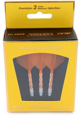 Productafbeelding van Geïntegreerde dartpijlen met schachten en vluchten, oranje/wit, 74mm, set van 3