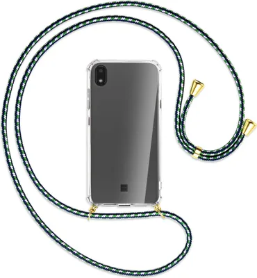 Produktbild von Handykette Backcover-Schutzhülle mit Band (Metall goldfarben) für LG K20 / K20 2019 - grün/blau/weiß