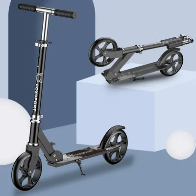 Image de FOXSPORT Trottinette, scooter, trottinette de ville, trottinette à pédales, réglable en hauteur, pliable, avec frein à main, charge maximale de 100 kg, noir