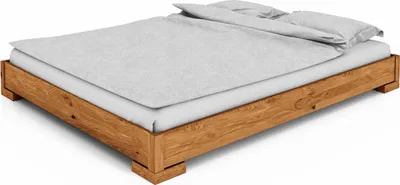 Produktbild von Bett Bento 2 Sonderlänge 160x190 Wildeiche massiv ohne Kopfteil mit Holzbeinen