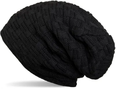 Produktbild von styleBREAKER Feinstrick Longbeanie Mütze mit Flecht Muster und warmem Fleece Innenfutter | Winter Strickmütze Uni elastisch weich bequem warm