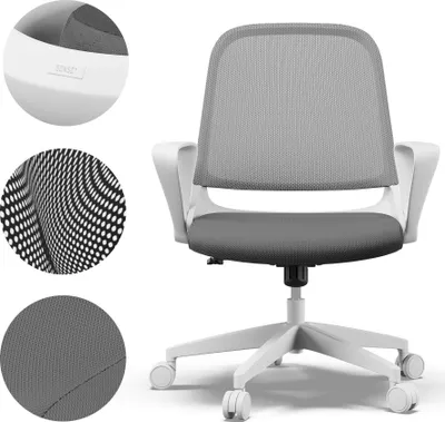 Obrázek produktu pro Ergonomická kancelářská židle Sense7 Sopty, kancelářská židle s houpací funkcí, výškově nastavitelná kancelářská židle, bílá