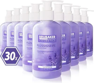 Produktbild von BRUBAKER Cosmetics Handwaschlotion Flüssigseife im praktischen Spender - reinigt sanft und spendet Feuchtigkeit, Lavendel, 30er Pack (30 x 240 ml)