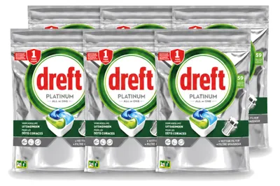 Produktbild von 6 x Dreft Platinum All-in-One Spülmaschinentabs Original - 879 g - Vorteilspackung - 6 Stücke