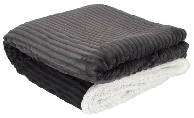 Zdjęcie produktu dla KOC Sherpa szary 180x220cm PRĄŻKOWANY gruby Z PLUSZEM